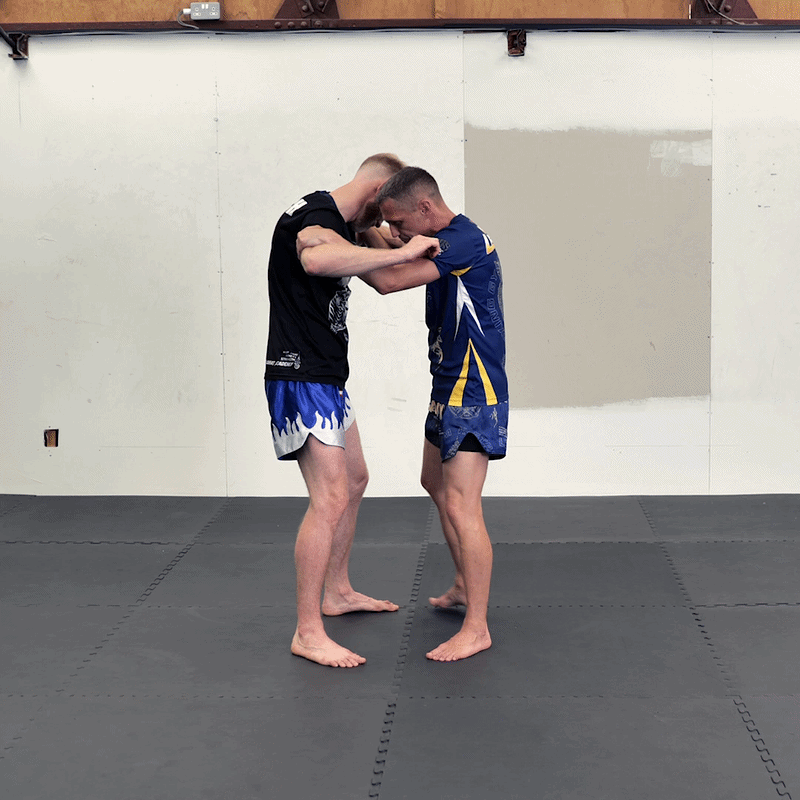 A GIF of two Muay Thai fighters training